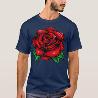 Single Red Rose Pocket Flower Romantic Love Pocket T-shirt
