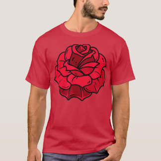 Single Red Rose Pocket Flower Romantic Love Pocket T-shirt