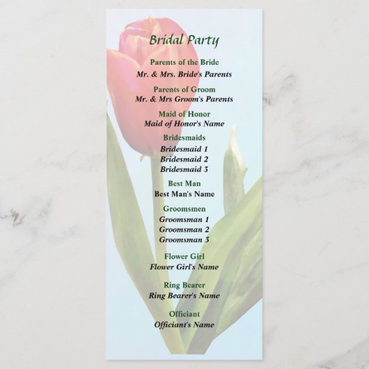 Single Red Tulip Wedding Programme Programma (Achterkant)