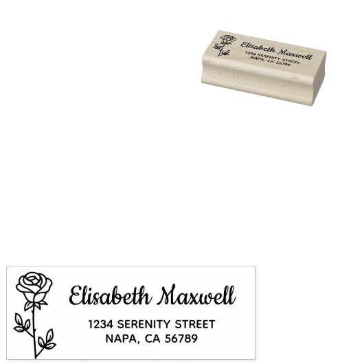 Single Rose Return Address Rubberstempel (Gestempeld)