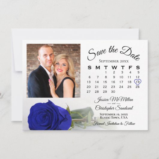 Single Royal Blue Roos Trouwkalender & Foto Save The Date (Voorkant)