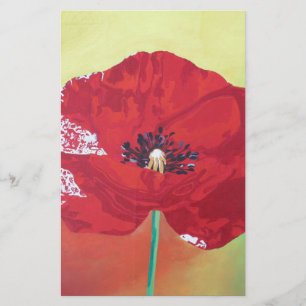 Single Stem Poppy on Red Green and Oranje Backgrou Briefpapier