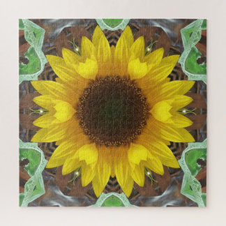 Single Sunflower with Mint Leaves Legpuzzel