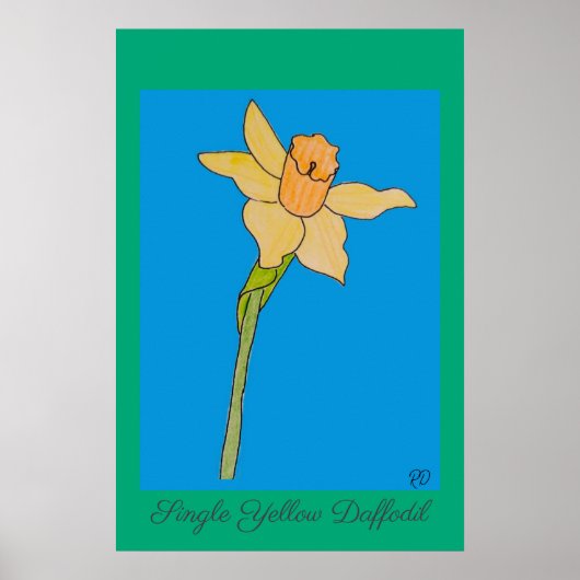 Single Yellow Daffodil Blauw & Groen Poster (Voorkant)