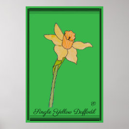 Single Yellow Daffodil Kelly Green Poster