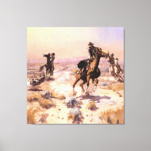 “Singlehanded” Westerse kunst van Charles M Russel Canvas Afdruk