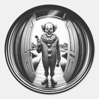 Sinister Clown voor de deur | Fisheye Ronde Sticker