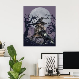 Sinister Witch werpt een betovering in een donker Poster