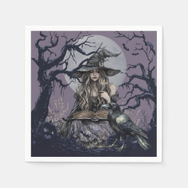 Sinister Witch werpt een betovering in een donker Servet