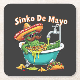 Sinko de Mayo"Grappige Cinco de Mayo Cactus Vierkante Kartonnen Onderzetter