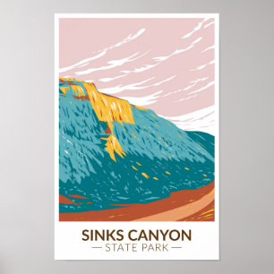 Sinks Canyon State Park Wyoming Retro Poster
