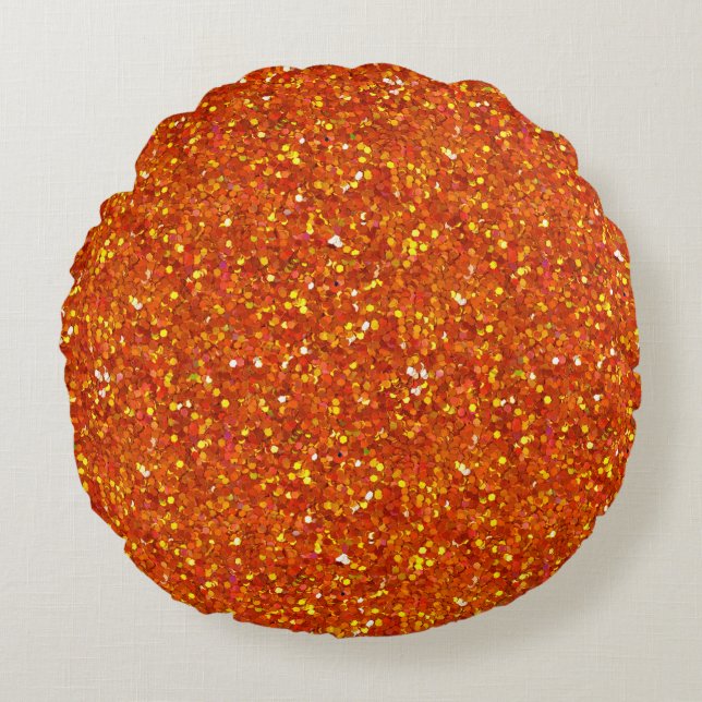 Sinopia Oranje Glitter Rond Kussen (Voorkant)