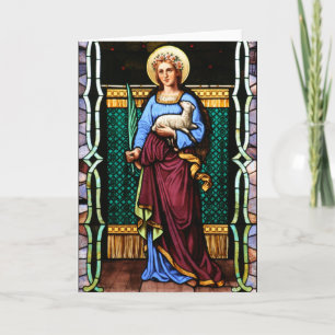 Sint-Agnes van Rome, met lammeren en palmbladeren Kaart