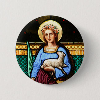 Sint-Agnes van Rome, met lammeren en palmbladeren Ronde Button 5,7 Cm