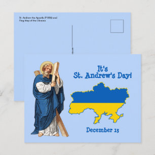 Sint-Andreas met vlagkaart van Oekraïne Feestdag P Briefkaart