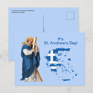 Sint-Andrew met vlag-kaart van Griekenland Feast D Briefkaart