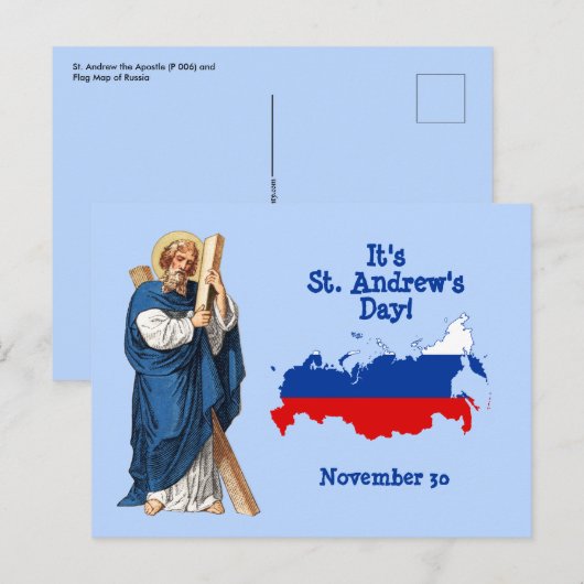 Sint-Andrew met vlag-Kaart van Rusland Feast Day Briefkaart (Voorkant / Achterkant)