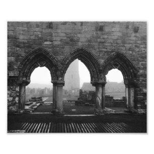 Sint-Andrews kathedrale Arches in Fog Black en Whi Foto Afdruk