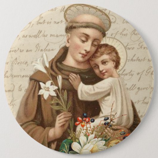 Sint-Anthony Kind Jesus Floral Religieuze Ronde Button 6,0 Cm (Voorkant)