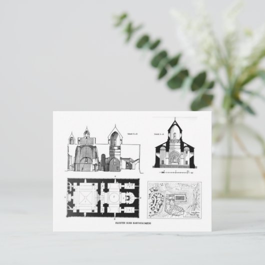 Sint-Bartholomew klooster, verdieping en dwarsplan Briefkaart (Staand voorkant)