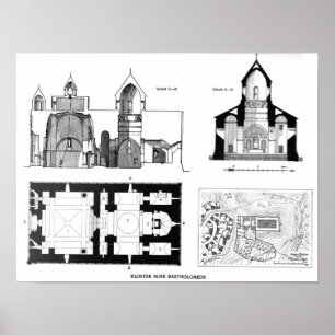 Sint-Bartholomew klooster, verdieping en dwarsplan Poster