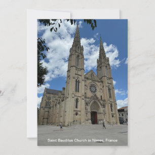Sint-Baudilus-kerk in Nimes, Frankrijk, op een Feestdagenkaart