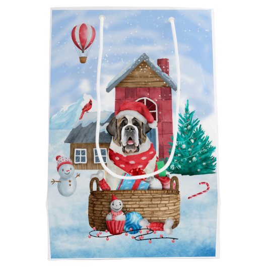 Sint-Bernard Dog in het sneeuwkersthondenhuis Medium Cadeauzakje (Achterkant)