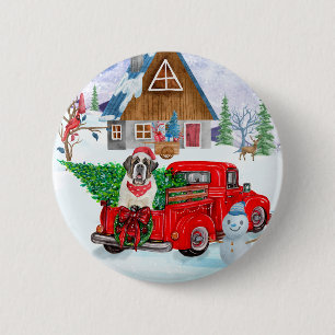 Sint Bernard Dog in kerstcadeauwagen Ronde Button 5,7 Cm