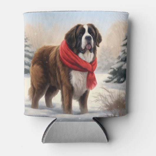 Sint-Bernard Dog met sneeuwkerst Blikjeskoeler (Voorkant)
