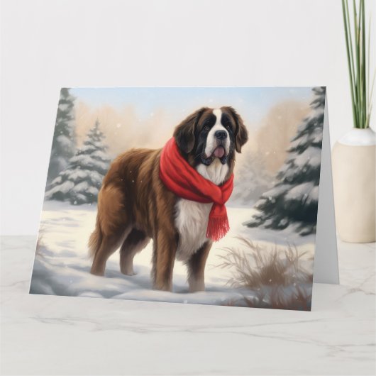 Sint-Bernard Dog met sneeuwkerst Kaart (Voorkant)