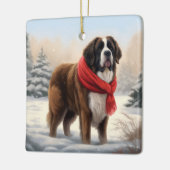 Sint-Bernard Dog met sneeuwkerst Keramisch Ornament (Links)