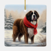 Sint-Bernard Dog met sneeuwkerst Keramisch Ornament (Achterkant)