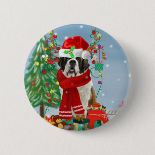 Sint-Bernard Dog met sneeuwkerst Ronde Button 5,7 Cm