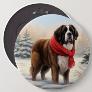 Sint-Bernard Dog met sneeuwkerst Ronde Button 6,0 Cm
