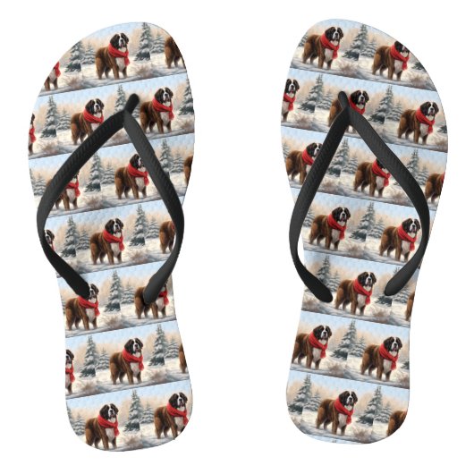 Sint-Bernard Dog met sneeuwkerst Teenslippers (Voetbed)