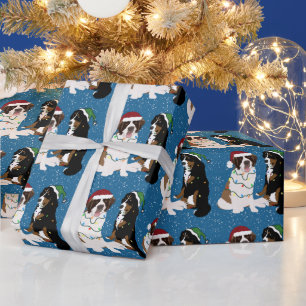 Sint Bernard en Bernese Mountain Dog met Kerstmis Cadeaupapier