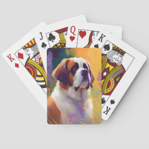 Sint Bernard Hond Dier Portret Schilderij Pet Pokerkaarten