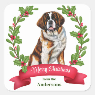Sint Bernard Hond Holly Banner Kerstmis Vierkante Sticker