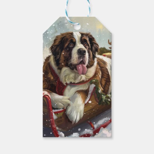 Sint Bernard Hond Kerstfeest Cadeaulabel (Voorkant)