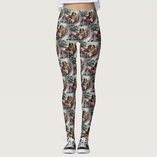 Sint Bernard Hond Kerstfeest Leggings (Voorkant)