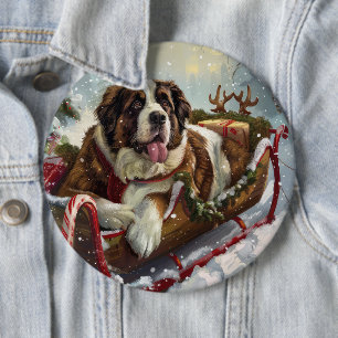 Sint Bernard Hond Kerstfeest Ronde Button 6,0 Cm