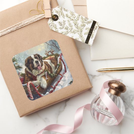 Sint Bernard Hond Kerstfeest Vierkante Sticker (Geschenken)