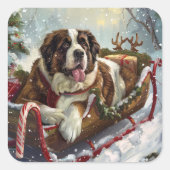 Sint Bernard Hond Kerstfeest Vierkante Sticker (Voorkant)