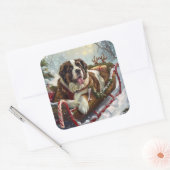 Sint Bernard Hond Kerstfeest Vierkante Sticker (Envelop)