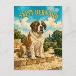 Sint-Bernard, Houtsnede Watercolor Honden Kunst Briefkaart