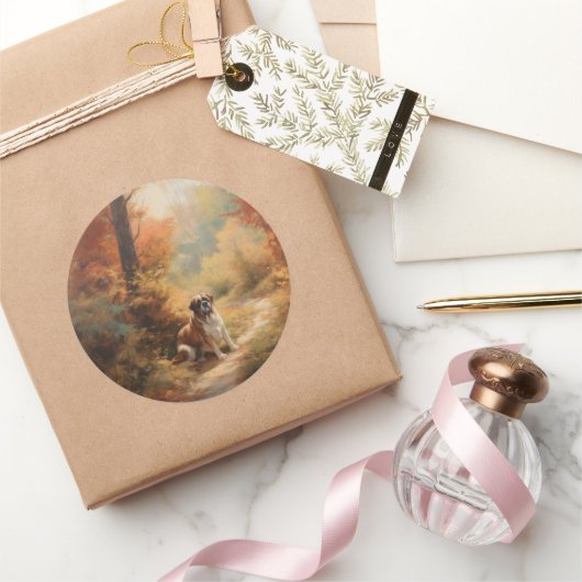 Sint Bernard in Herfst laat Herfst inspireren Ronde Sticker (Geschenken)