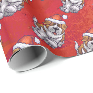 Sint-Bernard in Pet Pattern op Red Cadeaupapier