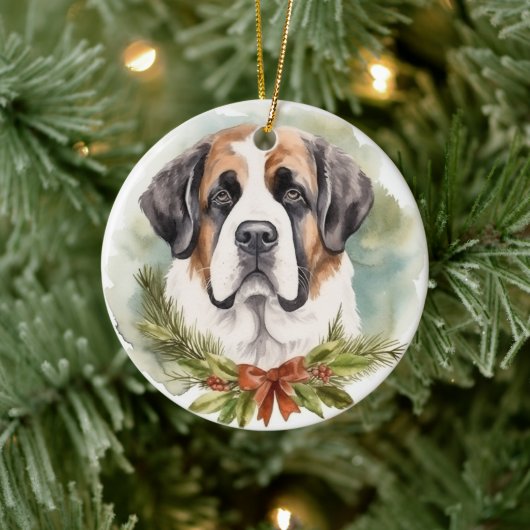 Sint Bernard Kerstkrans Feestelijke Pup Keramisch Ornament (Boom)