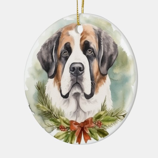 Sint Bernard Kerstkrans Feestelijke Pup Keramisch Ornament (Links)
