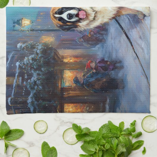 Sint Bernard Kerstmis Feestelijk Seizoen Theedoek (Gevouwen)